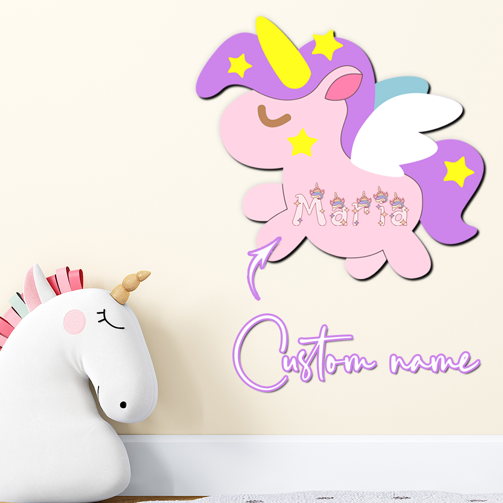 Wooden Letter Sign - Personalisiertes Einhorn-Holznamensschild, 3D-Buchstabenplakette, Pastellfarben, Mädchenzimmer-Wanddekoration, Babyparty,