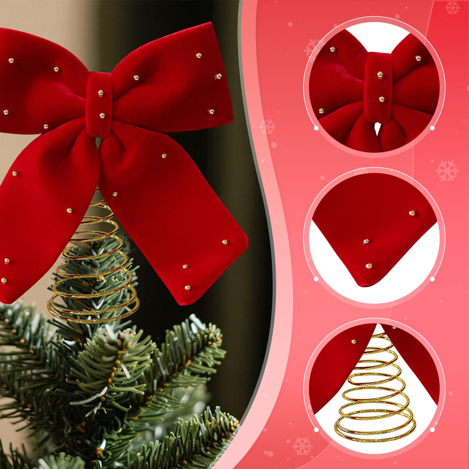 Home Xmas Decor Ideas - Eleganter Roter Schleifenknoten Christbaumspitze mit Metall-Stoff-Ornament