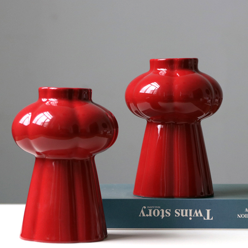Home Decor Center - 1 Stück rote Keramikvase, dekorativer Pflanzentopf