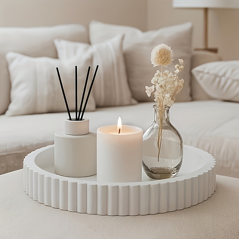 Home Decor Center - Runde Weiße Servierplatte, Moderne Wellenförmige Deko-Platte