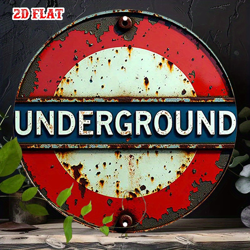 Home Decor London - 2D flaches 1-teiliges rundes Holzschild „Retro
